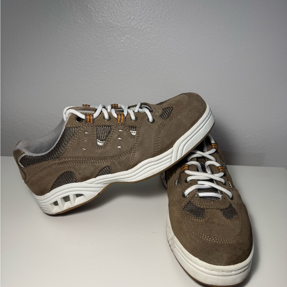 Brown and White Comfort Sneakers with Cushioned Sole